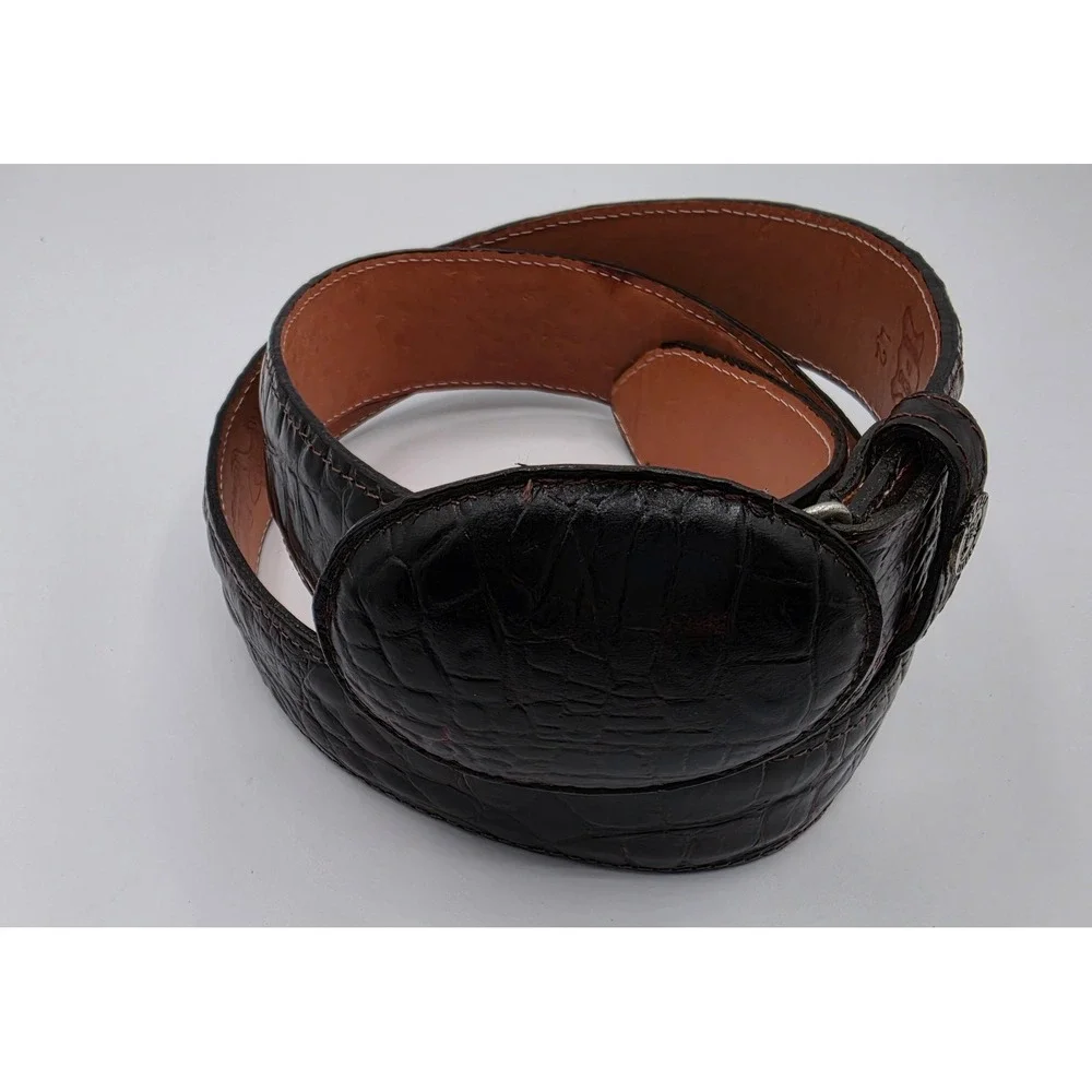 Rogers Belt Western Belt Mens 42 Dark Brown Excellent Crocodile Embossed Leather